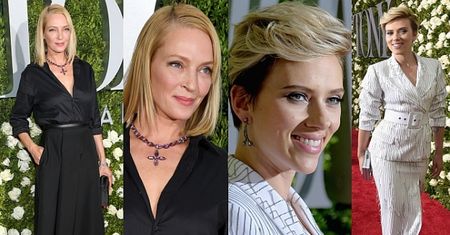 Uma Thurman w czerni i Scarlett Johansson w bieli pozują na Tony Awards (ZDJĘCIA)