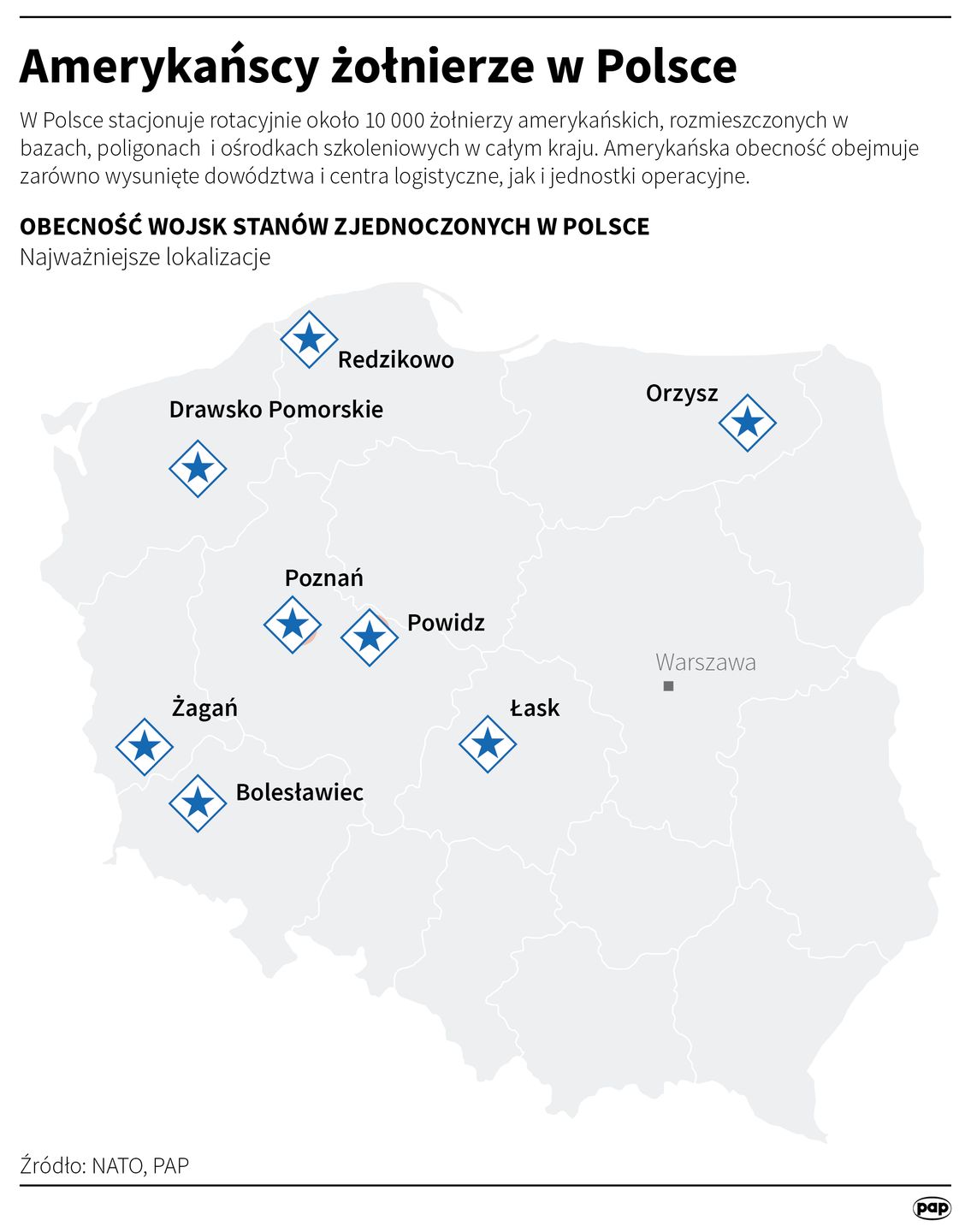 W tych lokalizacjach stacjonują na stałe i rotacyjnie wojska USA
