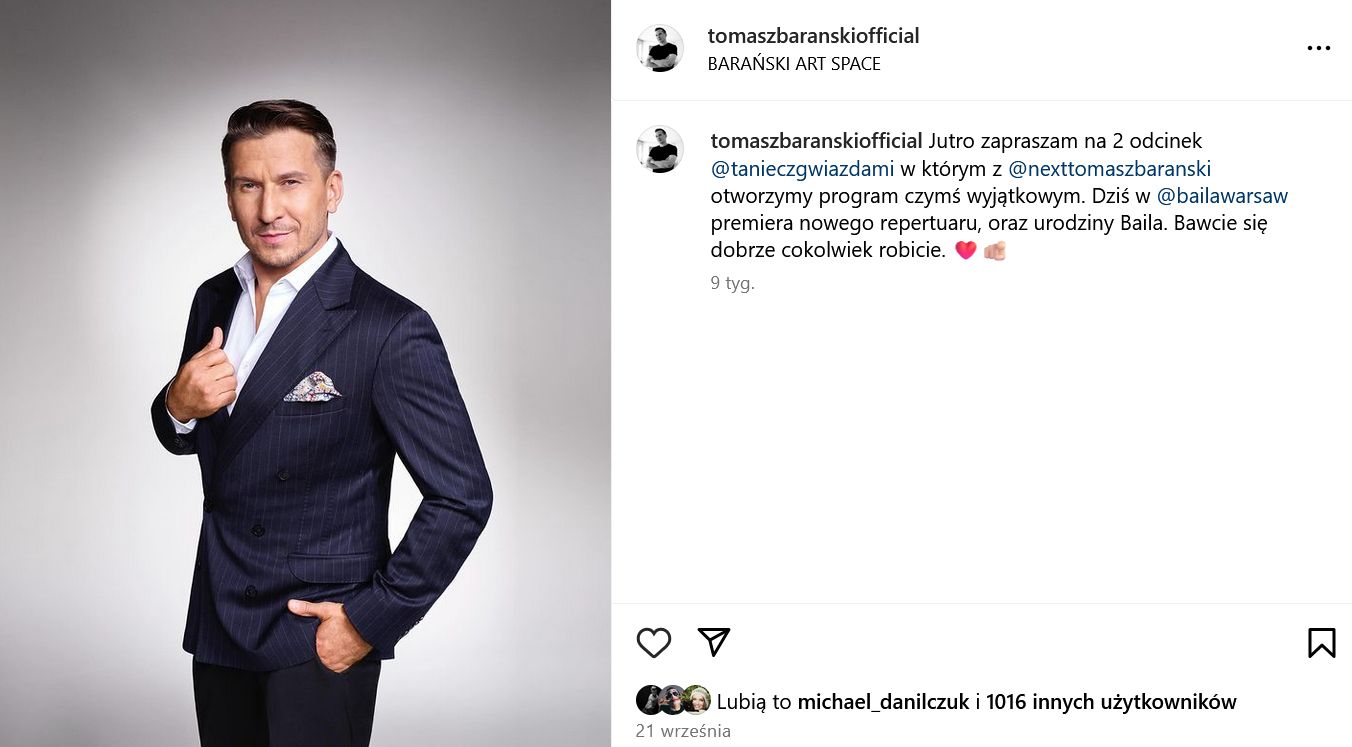 Tomasz Barański wyłączył możliwość komentowania postów na Insta