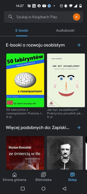 Książki Google Play: ekran główny