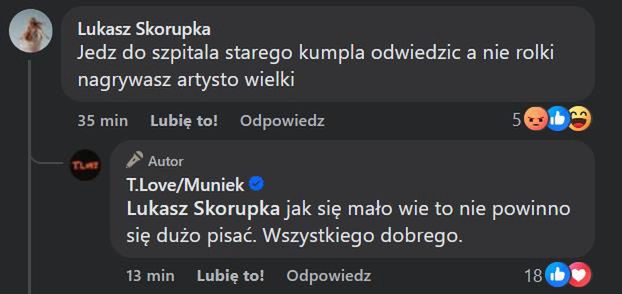 Muniek starł się z fanem w komentarzu na Facebooku.