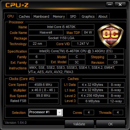 Intel Core i5 4670K procesor podkręcanie CPU-Z