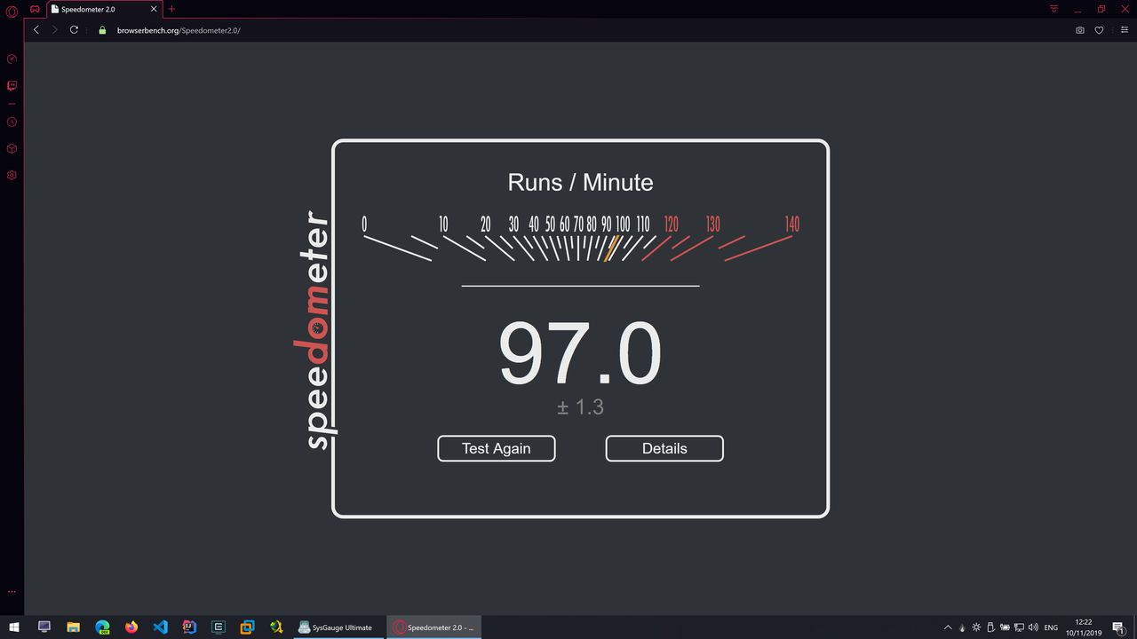 Opera GX - Speedometer - Wynik: 97.0