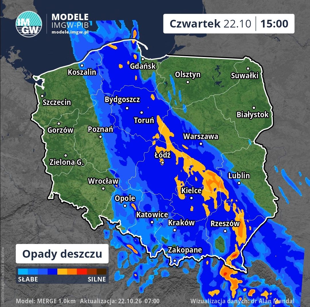 Opady wędrują w głąb Polski