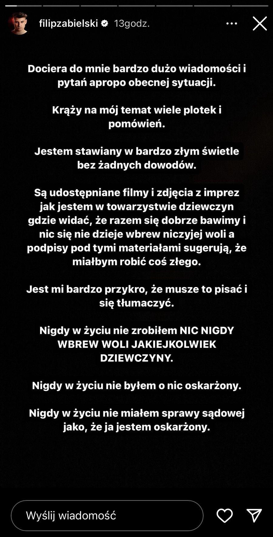 Filip Zabielski wystosował oświadczenie w związku z Pandora Gate