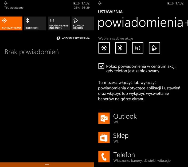 Centrum powiadomień w WP8.1