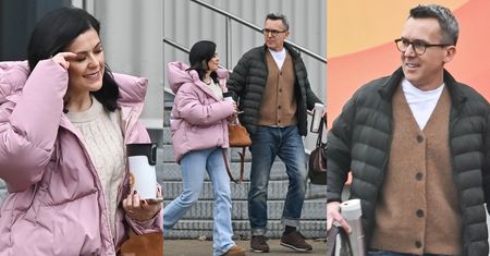 Katarzyna Cichopek w różowej puchówce i Maciej Kurzajewski opuszczają studio Polsatu z termosami w dłoniach (ZDJĘCIA)