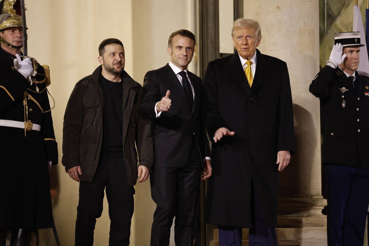 Wołodymyr Zełenski, Emmanuel Macron i Donald Trump