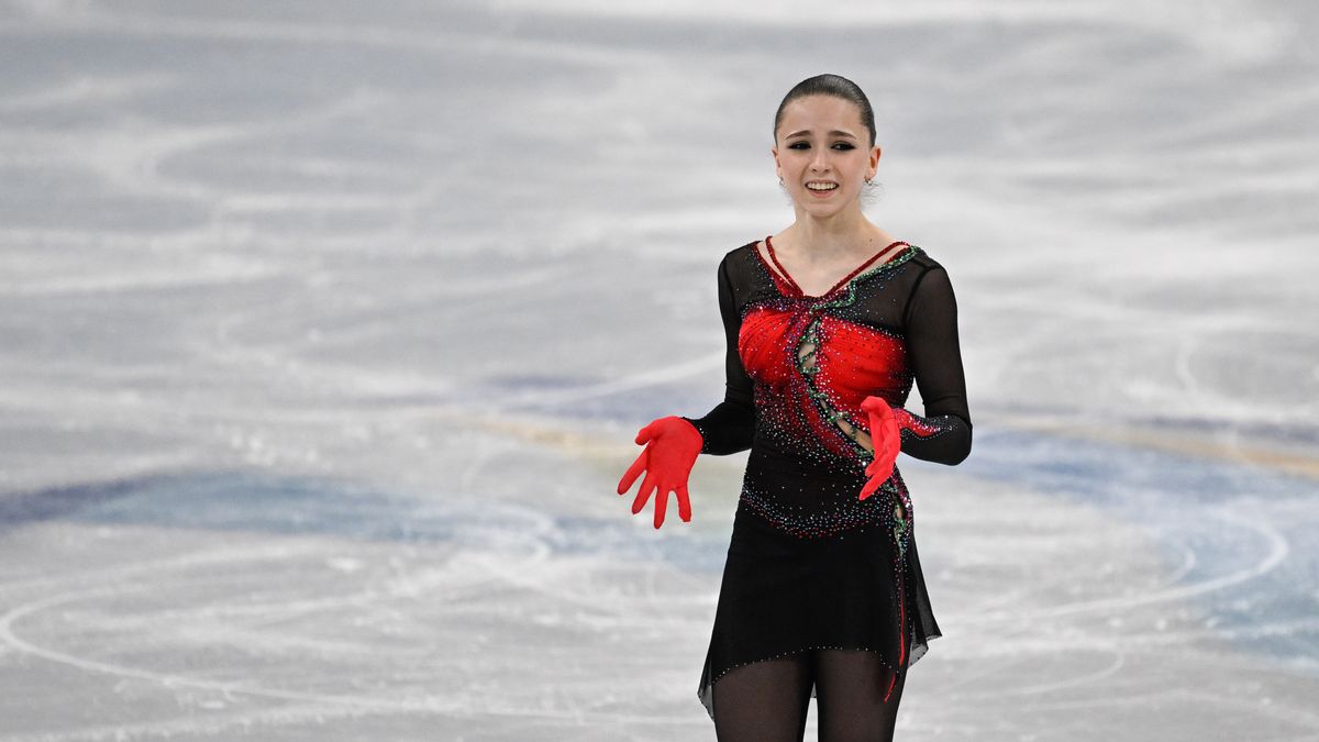BEIJING, CHINA - FEBRUARY 07: Kamila Walijewa of Russia looks dejected after the Team Event - Woman Single Skating - Free Skating - Olympic Figure Skating during the Beijing 2022 Winter Olympics at Capital Indoor Stadium on February 7, 2022 in Beijing, China. (Photo by Mario Hommes/DeFodi Images via Getty Images)