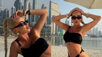 Obwieszona złotem Izabela Macudzińska pręży się w bikini na tle panoramy Dubaju (ZDJĘCIA)