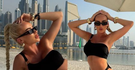 Obwieszona złotem Izabela Macudzińska pręży się w bikini na tle panoramy Dubaju (ZDJĘCIA)