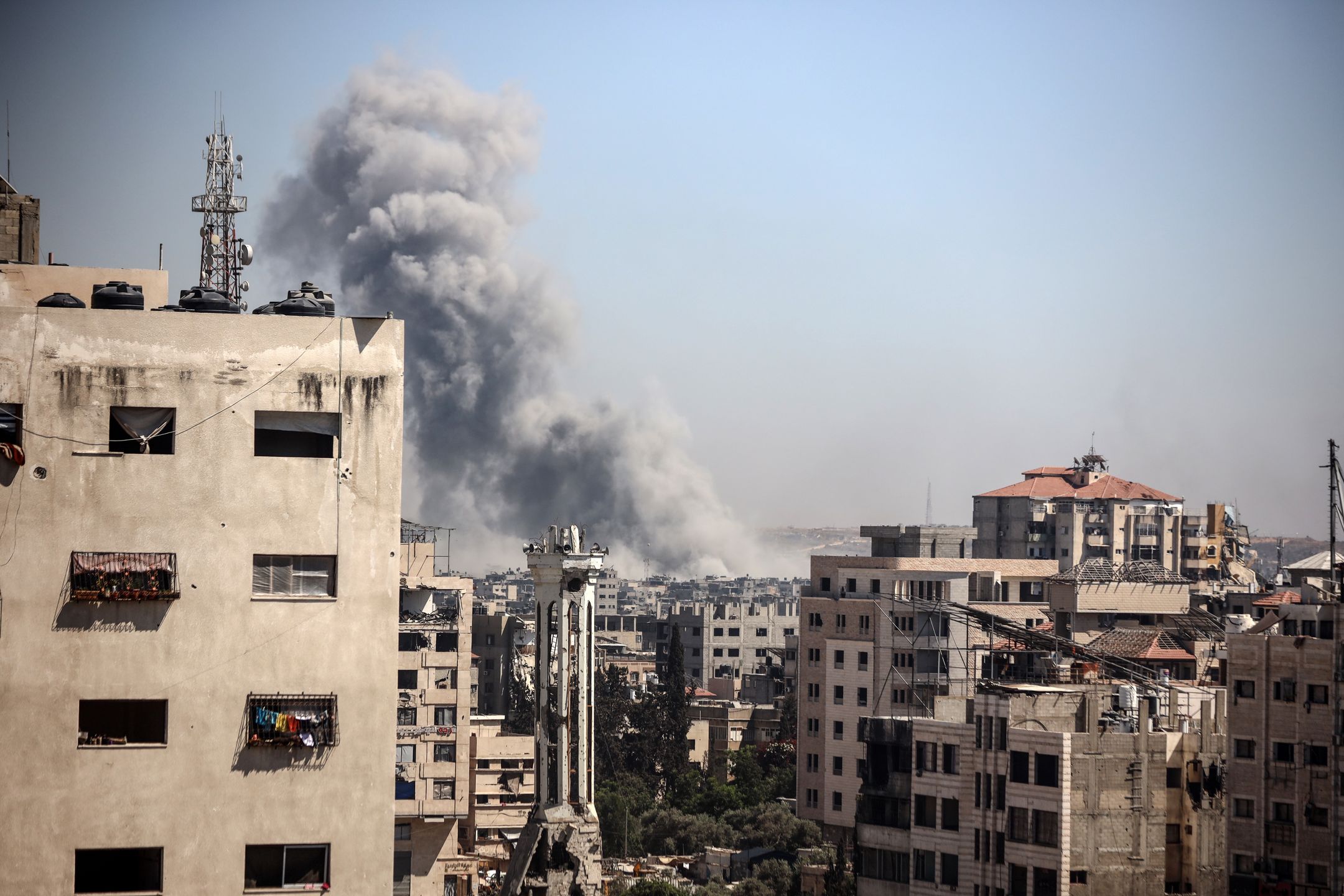 Smoke billows after an Israeli strike on Jabalia in the northern Gaza Strip on July 7, 2025, amid the ongoing conflict between Israel and the Palestinian Hamas militant group. (Photo by Majdi Fathi/NurPhoto via Getty Images)