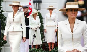 Posągowa Melania Trump w kapeluszu emanuje elegancją na oficjalnym powitaniu króla Karola III i królowej Camilli w USA (ZDJĘCIA)