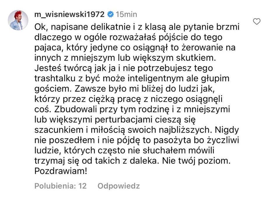 Komentarz Michała Wiśniewskiego pod postem Agnieszki Chylińskiej