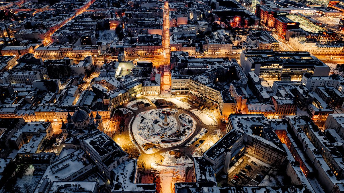 Łódź, widok na miasto z lotu ptaka, panorama Łodzi