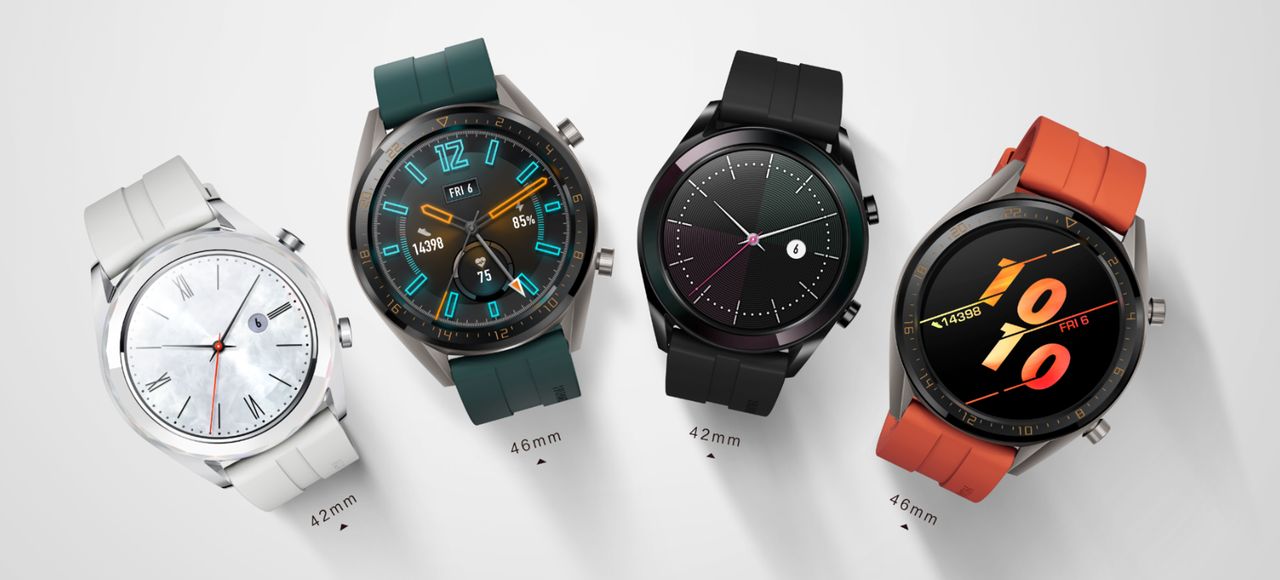 Nowe smartwatche Huawei, od lewej na zmianę modele Elegant i Active.