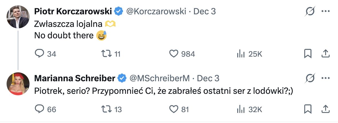Kłótnia Marianny Schreiber i Piotra Korczarowskiego na X