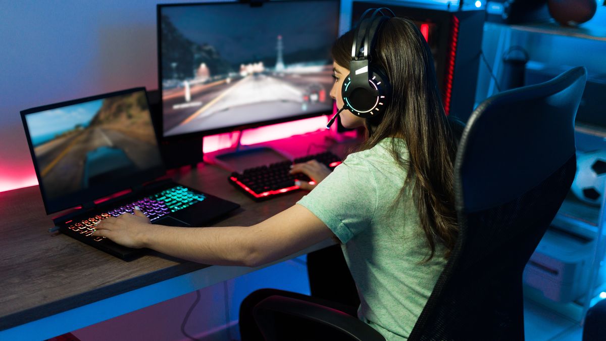 Professional female gamer playing with a PC and a laptop
Caucasian woman gamer with headphones using a gaming laptop and computer PC at the same time to play an online video game in her bedroom
Antonio Diaz
woman, young adult, adult, 20s, caucasian, female, gamer, gaming, videogame, video game, computer, PC, dark, led lights, led, playing, online, gear, entertainment, leisure, home, bedroom, people, lifestyle, enjoying, happy, happiness, enjoying, sitting, focused, concentrated, portrait, headphones, beautiful, laptop, desk, fun, rear view, behind, cyber, sport, woman, young adult, adult, 20s, caucasian, female, gamer, gaming, videogame, video game, computer, pc, dark, led lights, led, playing, online, gear, entertainment, leisure, home, bedroom, people, lifestyle, enjoying, happy, happiness, sitting, focused, concentrated, portrait, headphones, beautiful, laptop, desk, fun, rear view, behind, cyber, sport