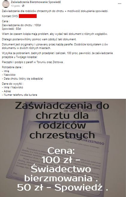 Ogłoszenie o sprzedaży zaświadczeń 