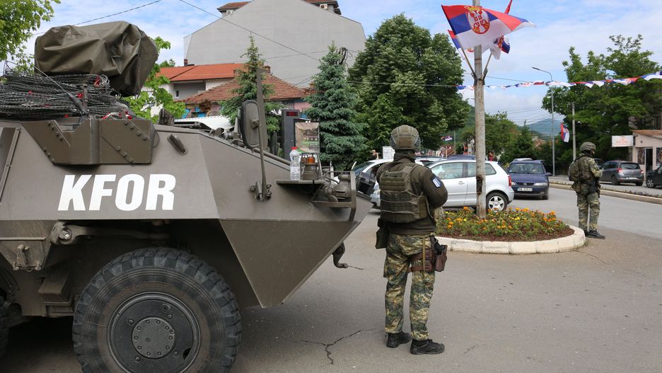 Security measures increase in Zvecan, northern Kosovo
ZVECAN, KOSOVO - JUNE 02: NATO-led International Military Mission to Kosovo (KFOR) increase the security measures in Zvecan on June 02, 2023. Serbs gathered early in the morning in front of the security cordon set up by NATO-led International Military Mission to Kosovo (KFOR) soldiers in front of the municipality of Zvecan. Erkin Keci / Anadolu Agency/ABACAPRESS.COM 
Dostawca: PAP/Abaca
AA/ABACA
Security measures increase in Zvecan, northern Kosovo