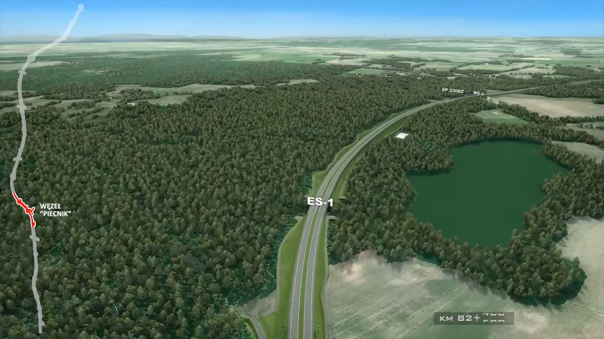 Wizualizacja fragmentu S10 pomiędzy Mirosławcem a Wałczem