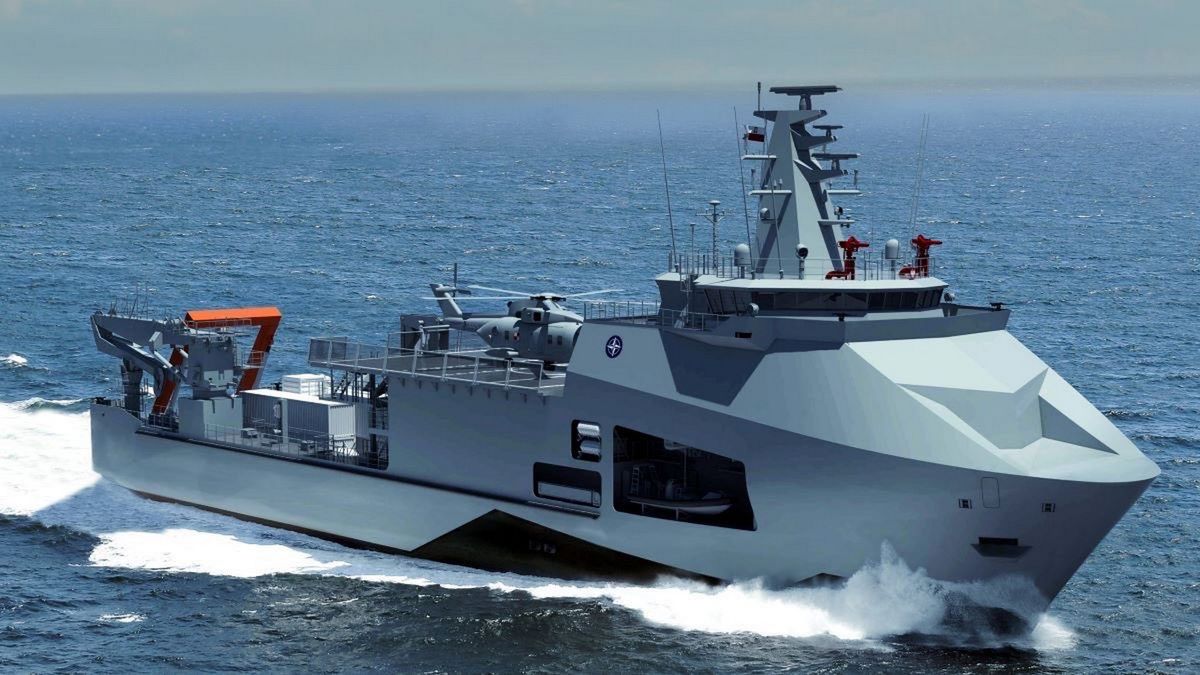 Tak według wizualizacji zamieszczonej w serwisie X przez Władysława Kosiniaka-Kamysza ma wyglądać okręt ratowniczy dla polskiej marynarki