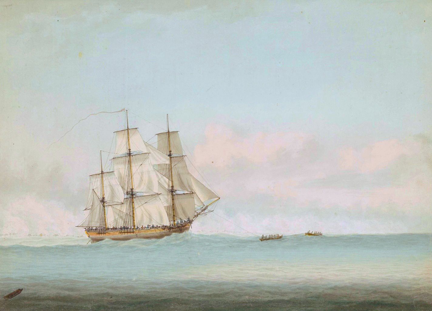 Obraz Samuela Atkinsa - HMS Endeavour podczas wyprawy J. Cooka 