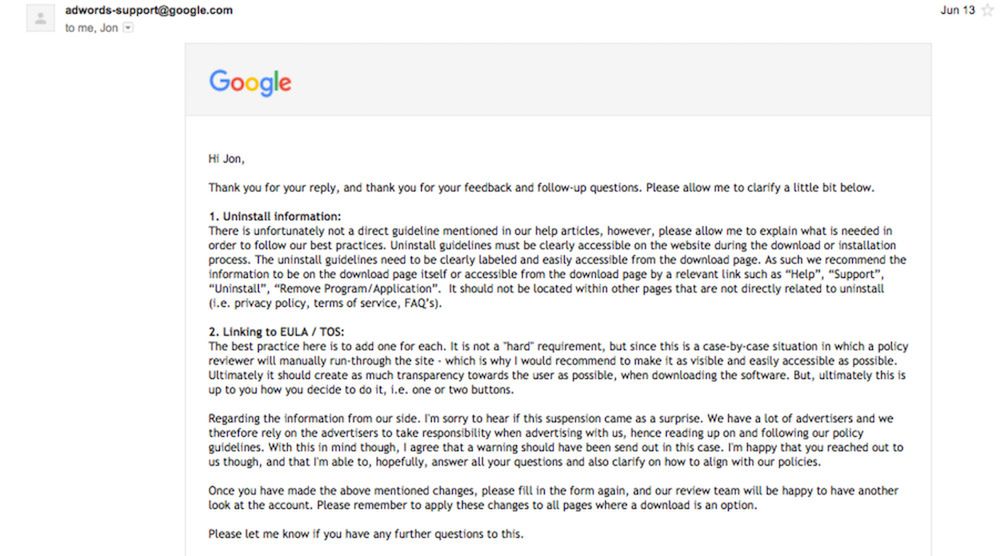 E-mail z żądaniami wobec Vivladiego, źródło: The Register