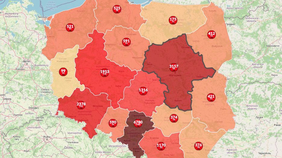 Najwięcej przypadków odnotowano w województwie śląskim.