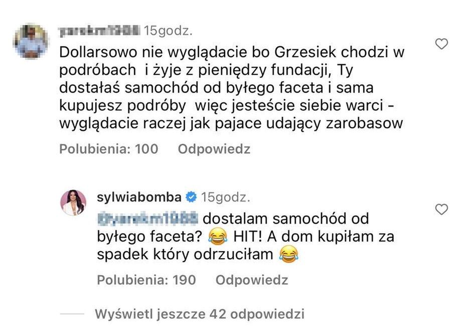 Sylwia Bomba odpowiada na przytyk internauty