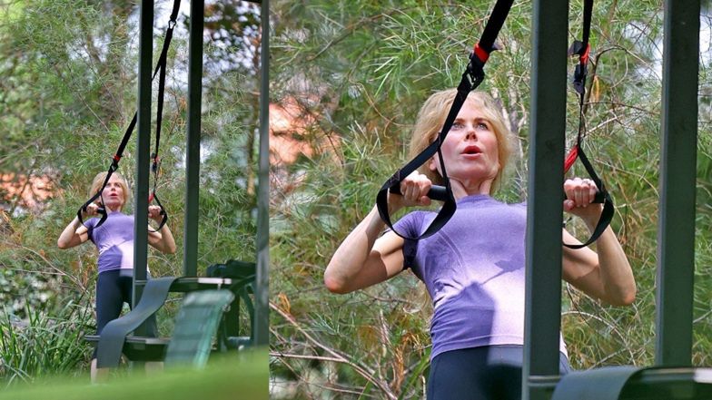 Nicole Kidman ćwiczy na siłowni pod chmurką