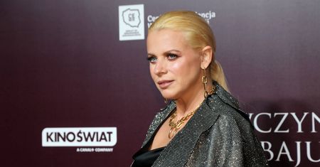 Maria Sadowska na premierze "Dziewczyn z Dubaju". Towarzyszył jej mąż
