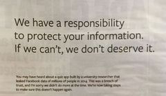 W prasowych reklamach Facebook przeprasza za aferę z Cambridge Analytica. „To było nadużycie zaufania”