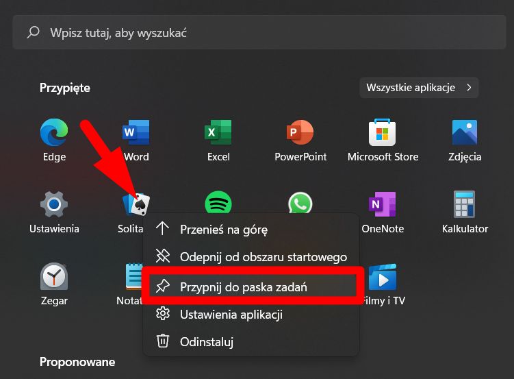 Dodawanie skrótu do paska zadań w Windows 11