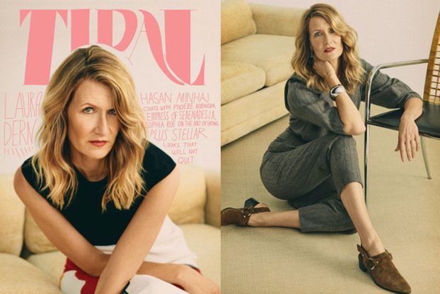 Laura Dern patrzy spod byka na niewyretuszowanej okładce