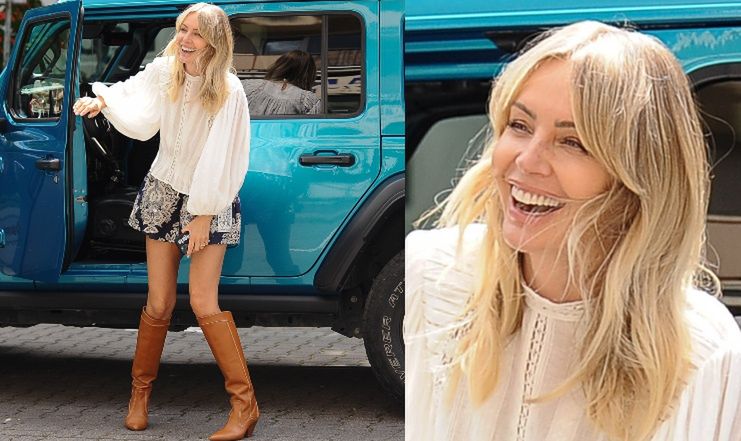 Długonoga Agnieszka Woźniak-Starak wychodzi z pracy