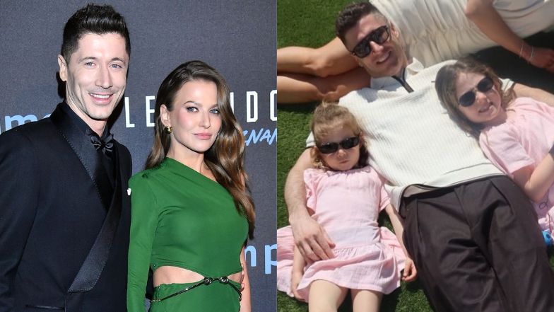 Anna i Robert Lewandowscy z córkami 