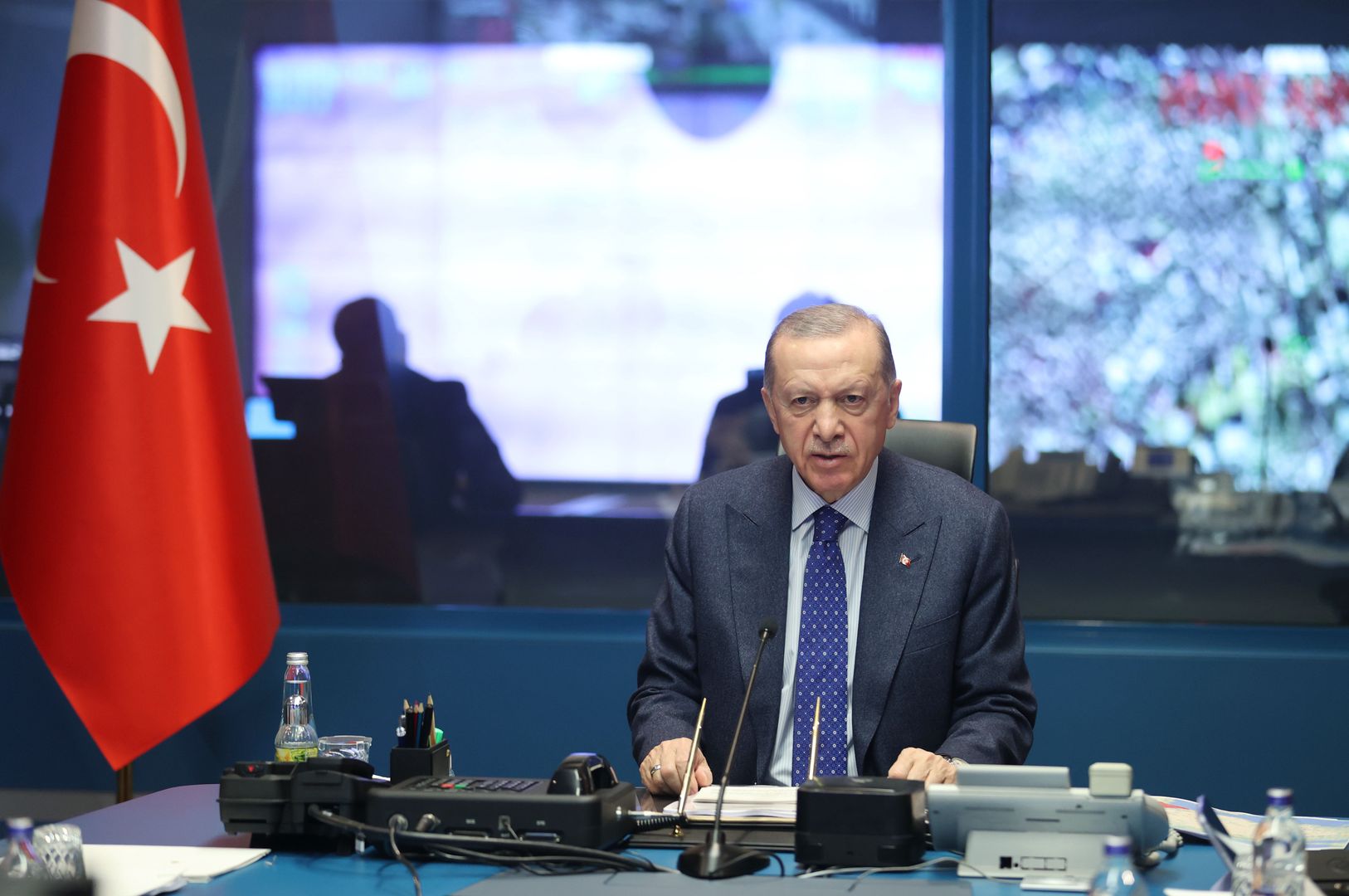 ANKARA, TURKIYE - FEBRUARY 07: Turkish President Recep Tayyip Erdogan speaks to press after 7.7 and 7.6 magnitude earthquakes hit southern provinces of Turkiye, on February 07, 2023 in Ankara, Turkiye. (Photo by Mustafa Kamaci/Anadolu Agency via Getty Images)