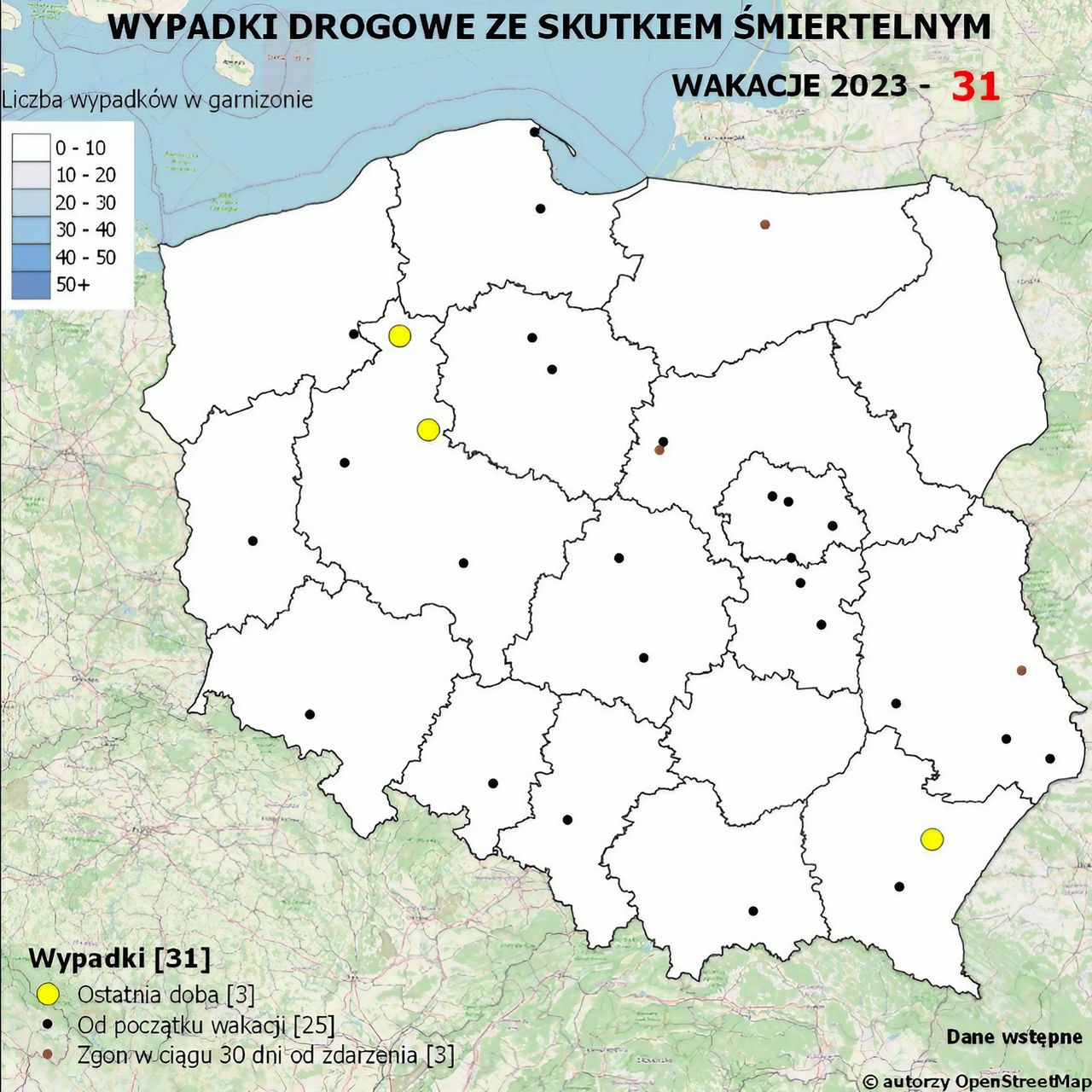 Policyjna mapa wypadków drogowych ze skutkiem śmiertelnym