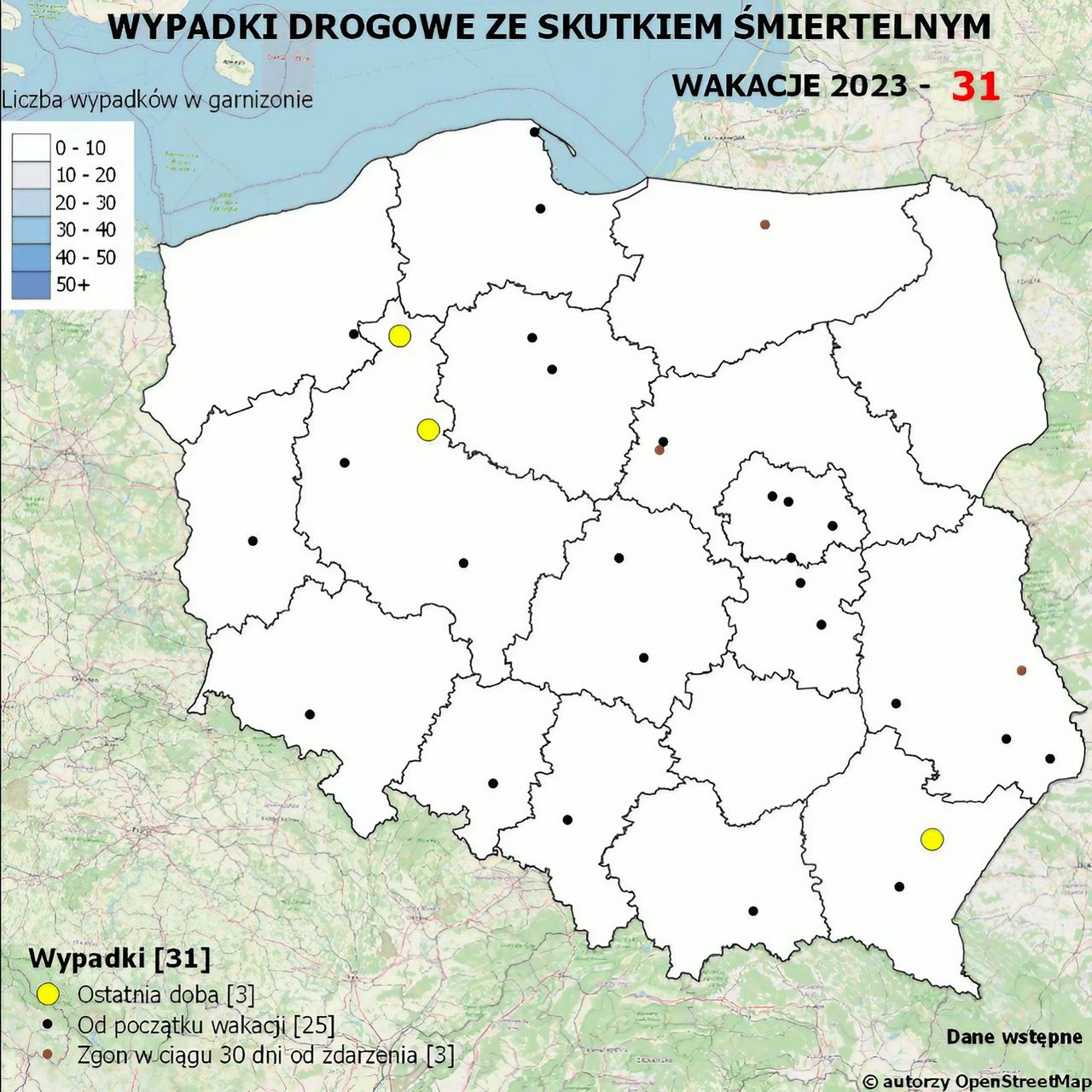 Policyjna mapa wypadków drogowych ze skutkiem śmiertelnym