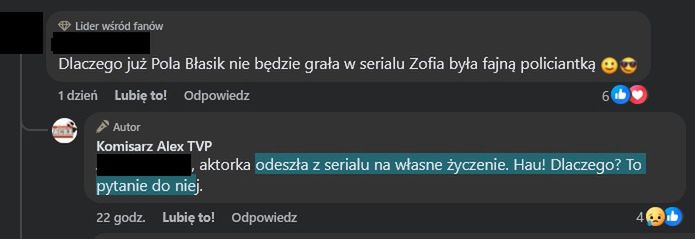 Pola Błasik zrezygnowała z gry w "Komisarzu Alexie"