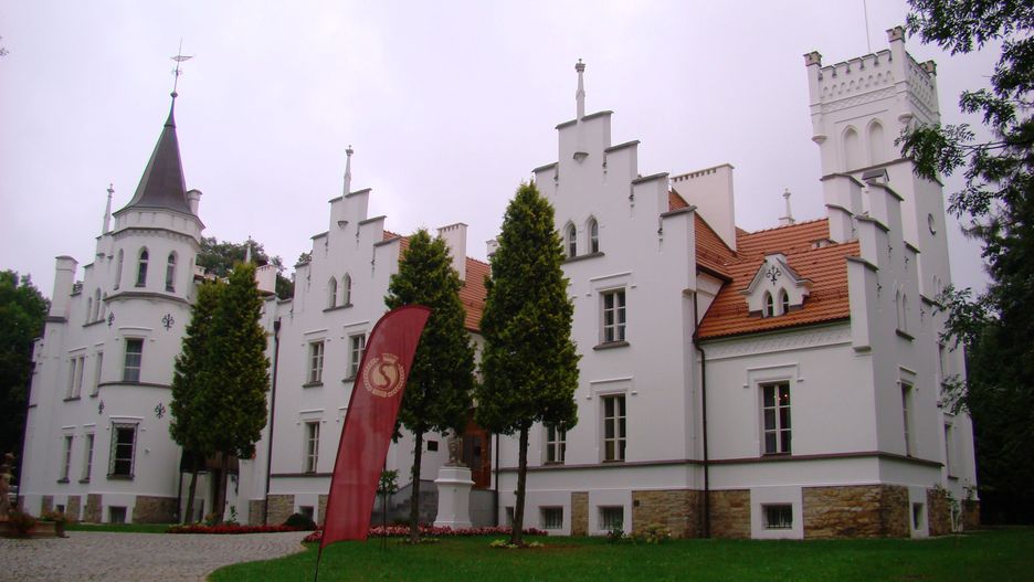 Zachodnia fasada. Neogotycki pałac z połowy XIX wieku Sulisław