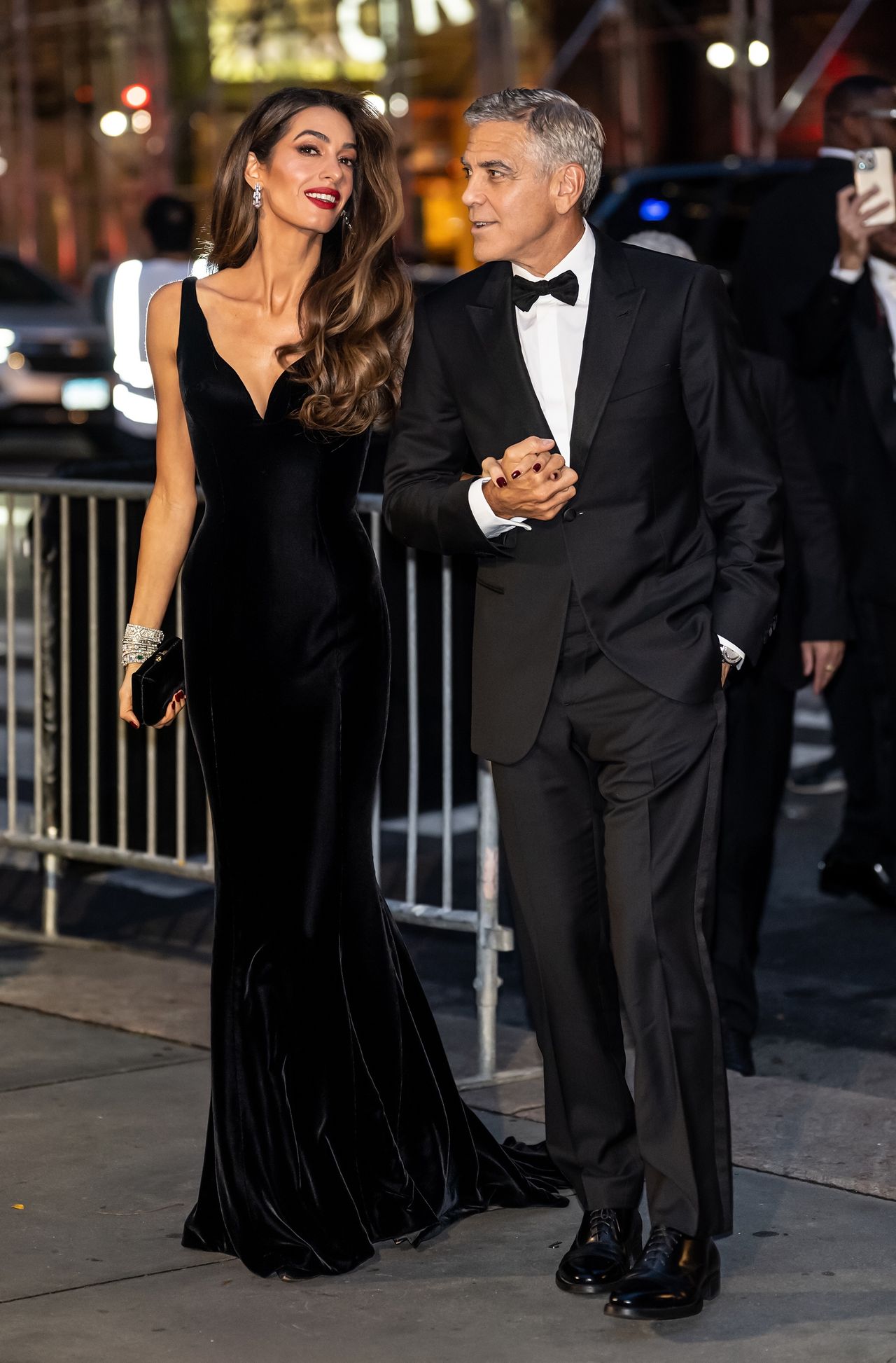 NEW YORK, NEW YORK - SEPTEMBER 26: Amal Clooney and George Clooney are seen arriving to the Clooney Foundation for Justice's The Albies at New York Public Library on September 26, 2024 in New York City. (Photo by Gilbert Carrasquillo/GC Images)