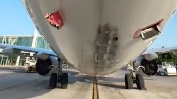 Ogon samolotu TUI Airways po kontakcie z pasem startowym
