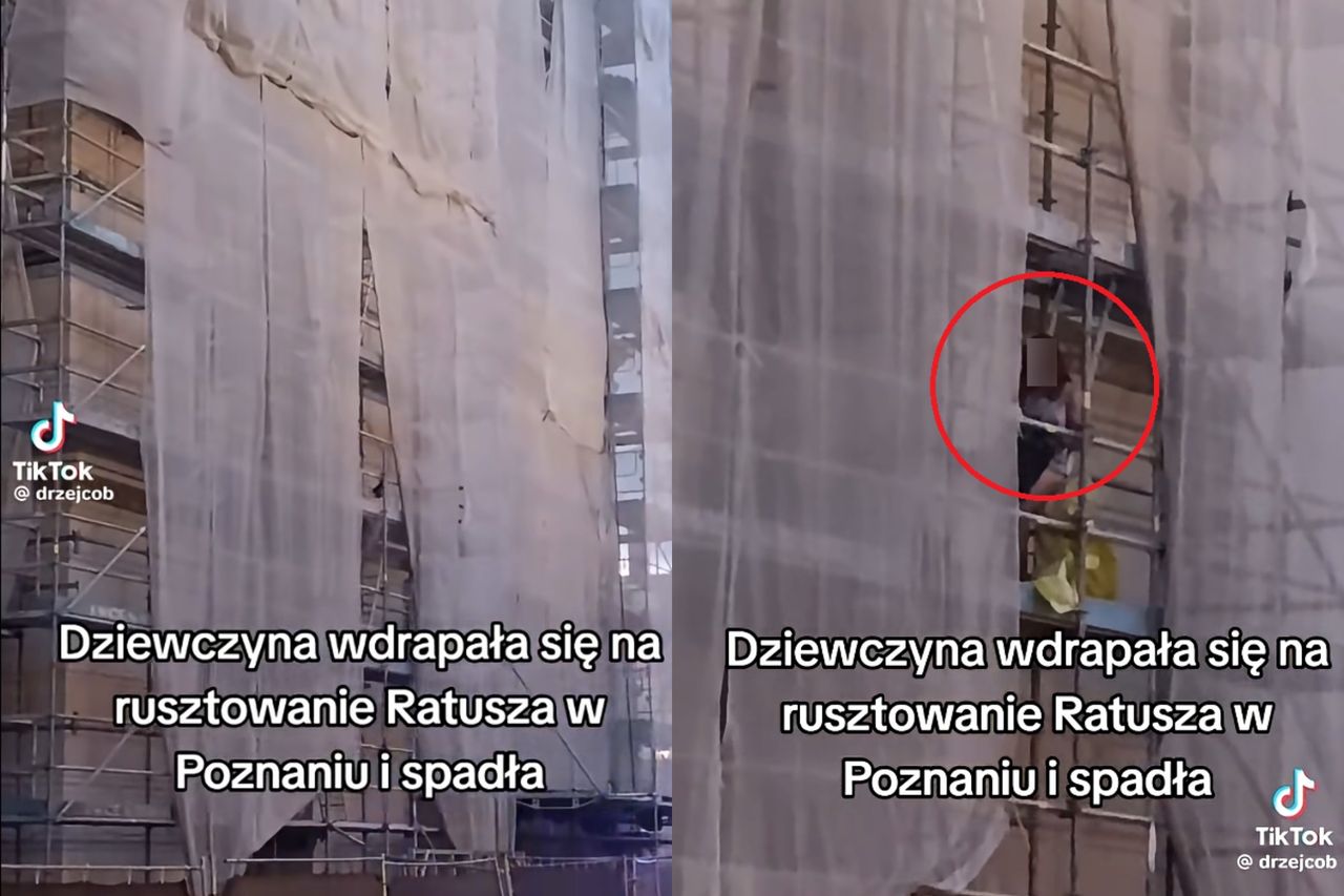 Szokujące sceny w Poznaniu. Wspinają się na ratusz. Było groźnie