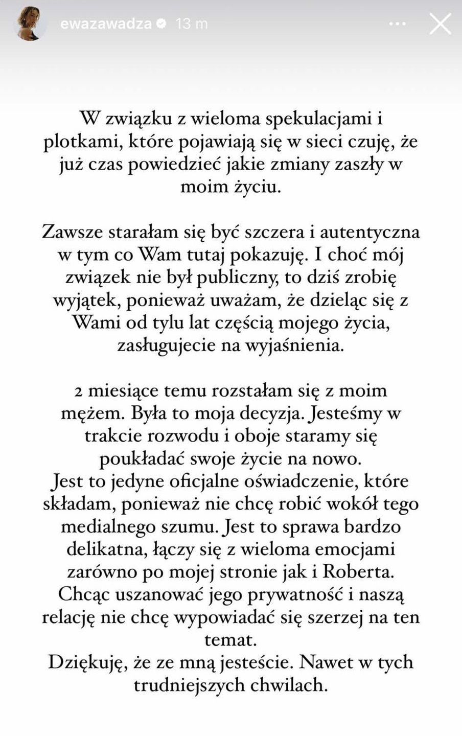 Ewa Zawada rozstała się z mężem. Wydała oświadczenie
