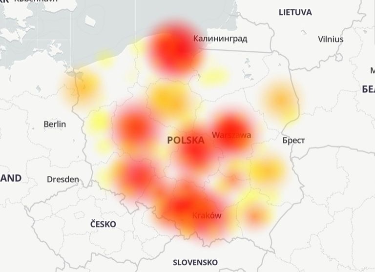 Mapa awarii w mBanku na godzinę 12.15