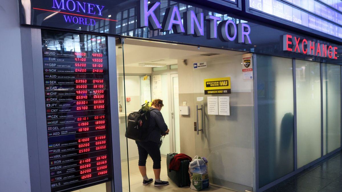 Kursy walut
Fot. Wojciech Olkusnik/East News, Warszawa, 13.07.2022. Kantor w Warszawie. Utrzymuja sie wysokie kursy euro, franka i dolara.
Wojciech Olkusnik
