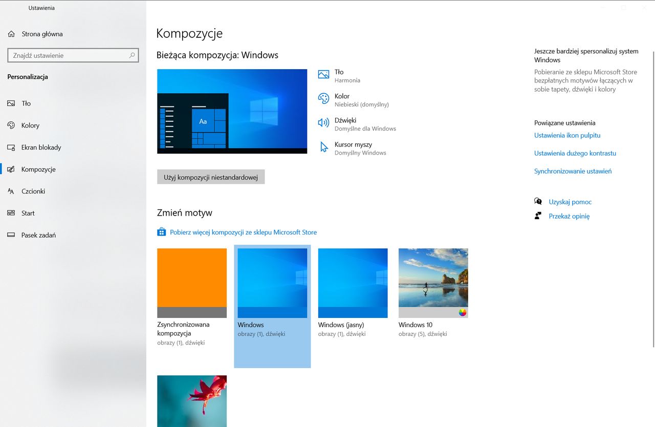 Kompozycje w Windows 10. Kolejne można pobierać w Microsoft Store.