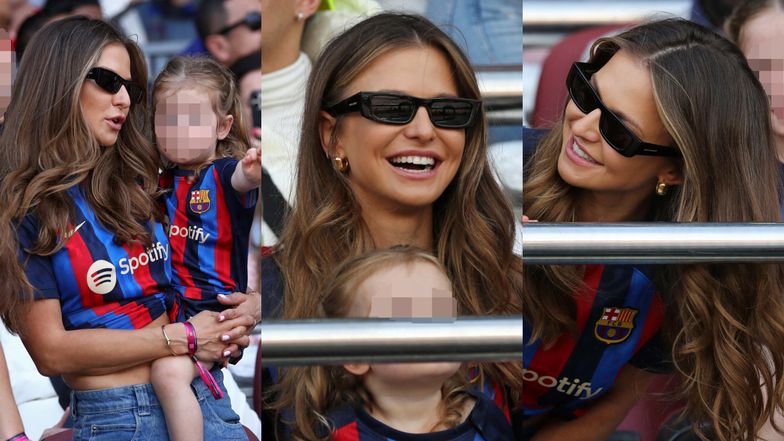 Anna Lewandowska z Klarą i Laurą odzianymi w koszulki FC Barcelona dopingują Roberta podczas meczu. Kibicki na medal? (ZDJĘCIA)